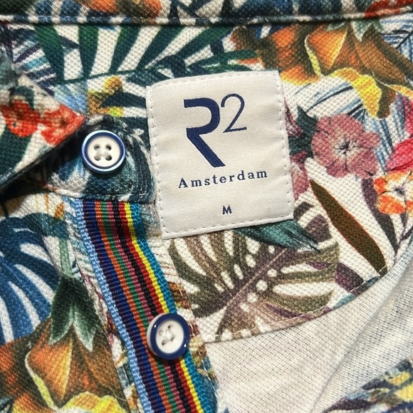 R2 Amsterdam Men's Tropical Print Polo Shirt sz M EUC - Picture 6 of 11